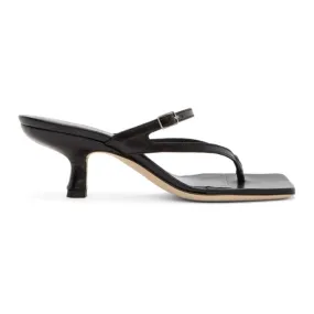 BY FAR Black Creased Leather Desiree Heeled Sandals