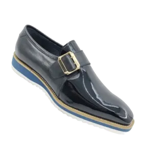 Carrucci Black Patent Leather Slip-On monkstrap genuine Goldtone Buckle