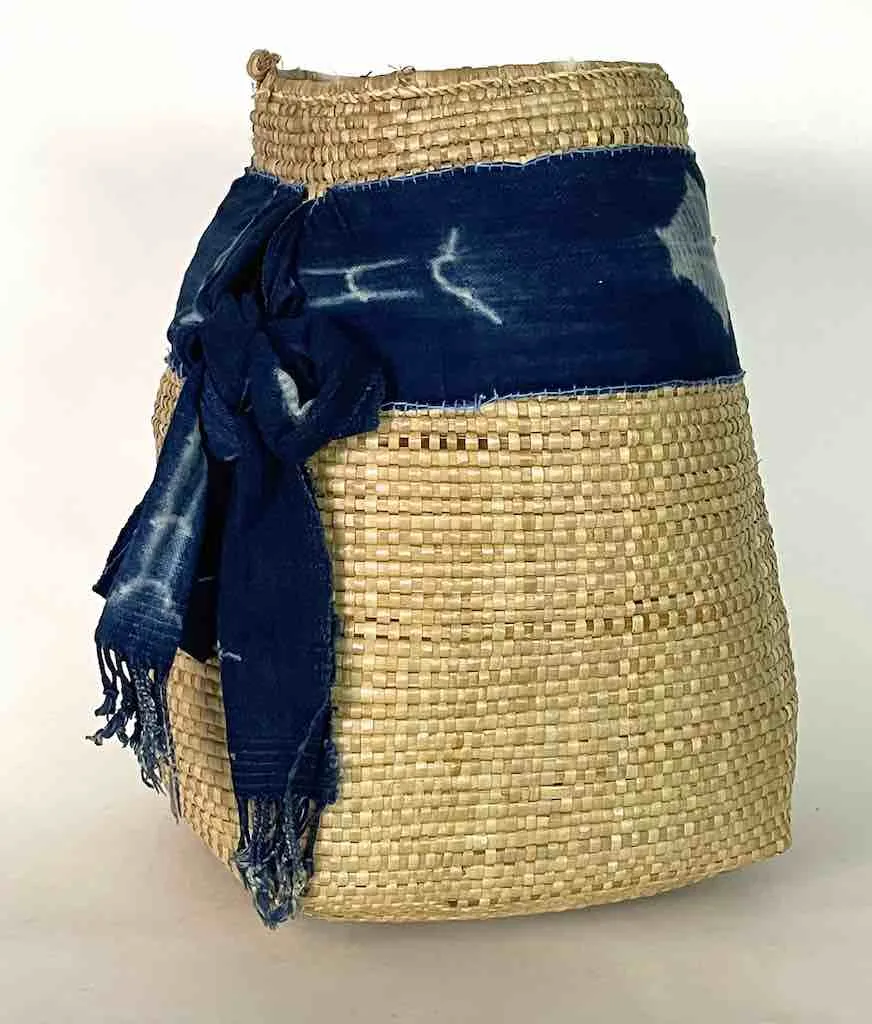 Deep Flexible Swampgrass Basket, Indigo Accen - Benin