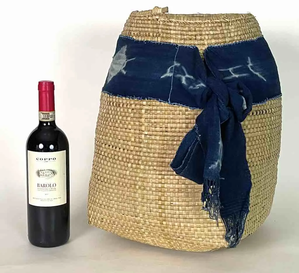 Deep Flexible Swampgrass Basket, Indigo Accen - Benin
