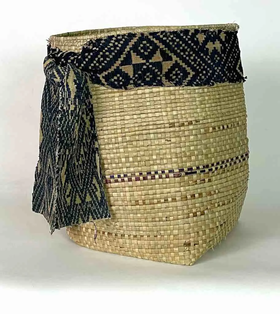 Deep Flexible Swampgrass Basket, Vintage Cloth Rim - Benin