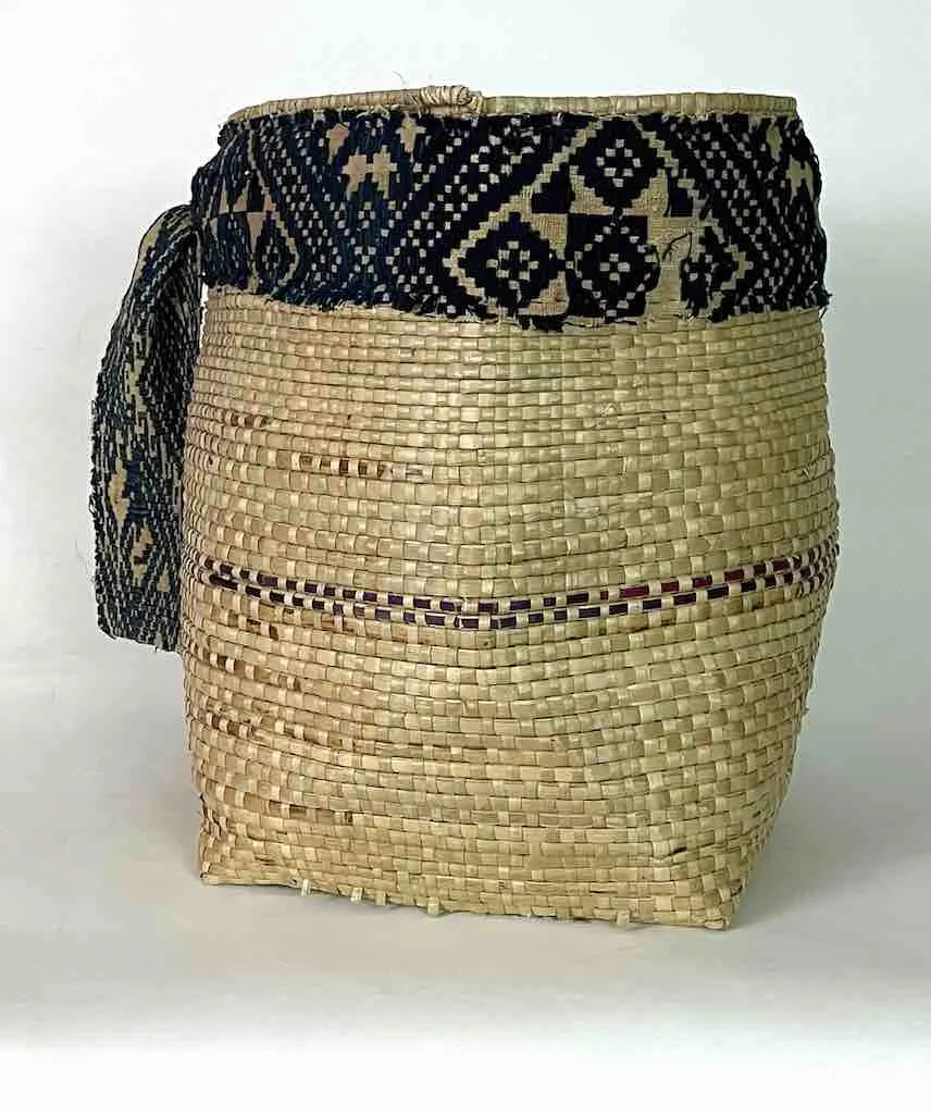 Deep Flexible Swampgrass Basket, Vintage Cloth Rim - Benin
