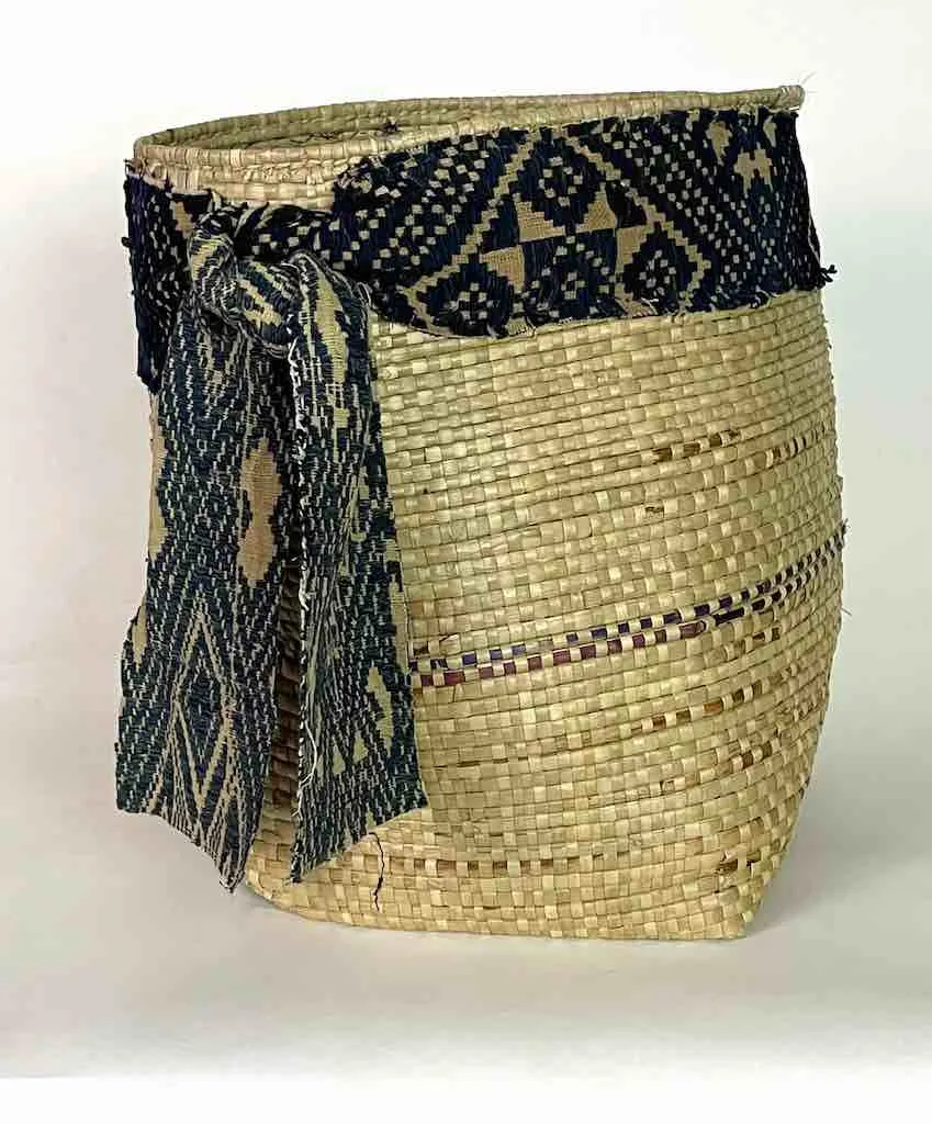 Deep Flexible Swampgrass Basket, Vintage Cloth Rim - Benin