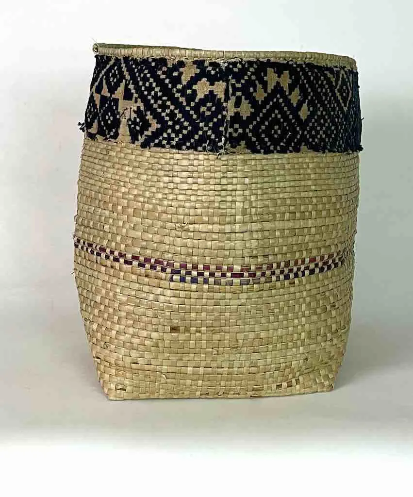 Deep Flexible Swampgrass Basket, Vintage Cloth Rim - Benin
