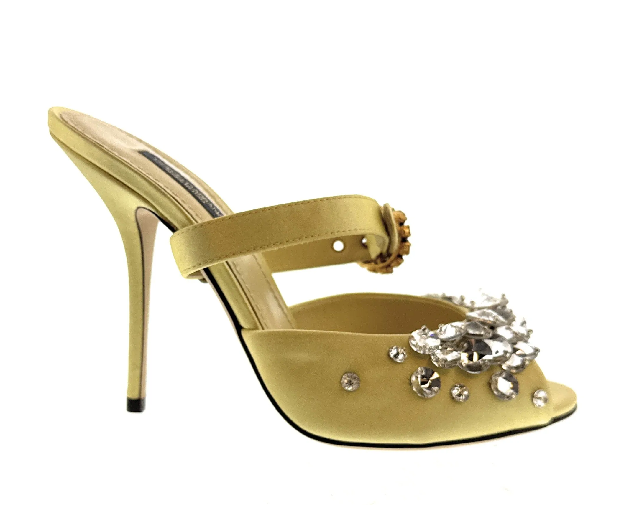 Dolce & Gabbana Yellow Satin Crystal Embellished Peep Toe Heels-EU36