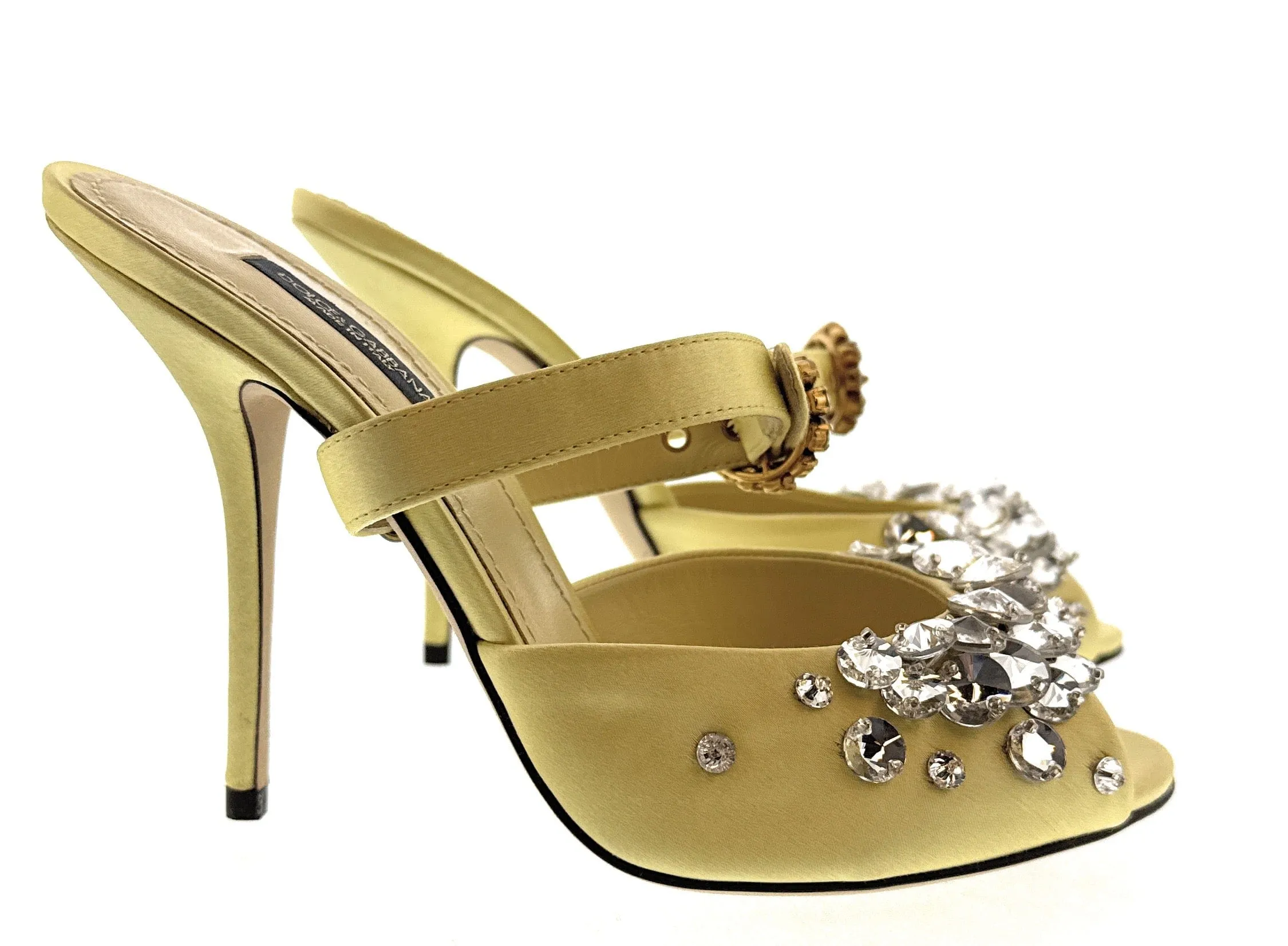 Dolce & Gabbana Yellow Satin Crystal Embellished Peep Toe Heels-EU36