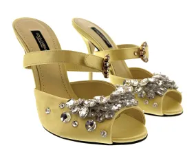 Dolce & Gabbana Yellow Satin Crystal Embellished Peep Toe Heels-EU36