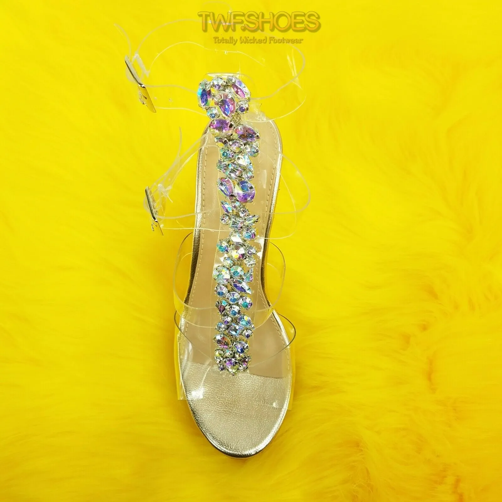 Eleet 5" Cork Wedge Rhinestone Crystal Jeweled High Heel Sandal Shoe Silver Holo