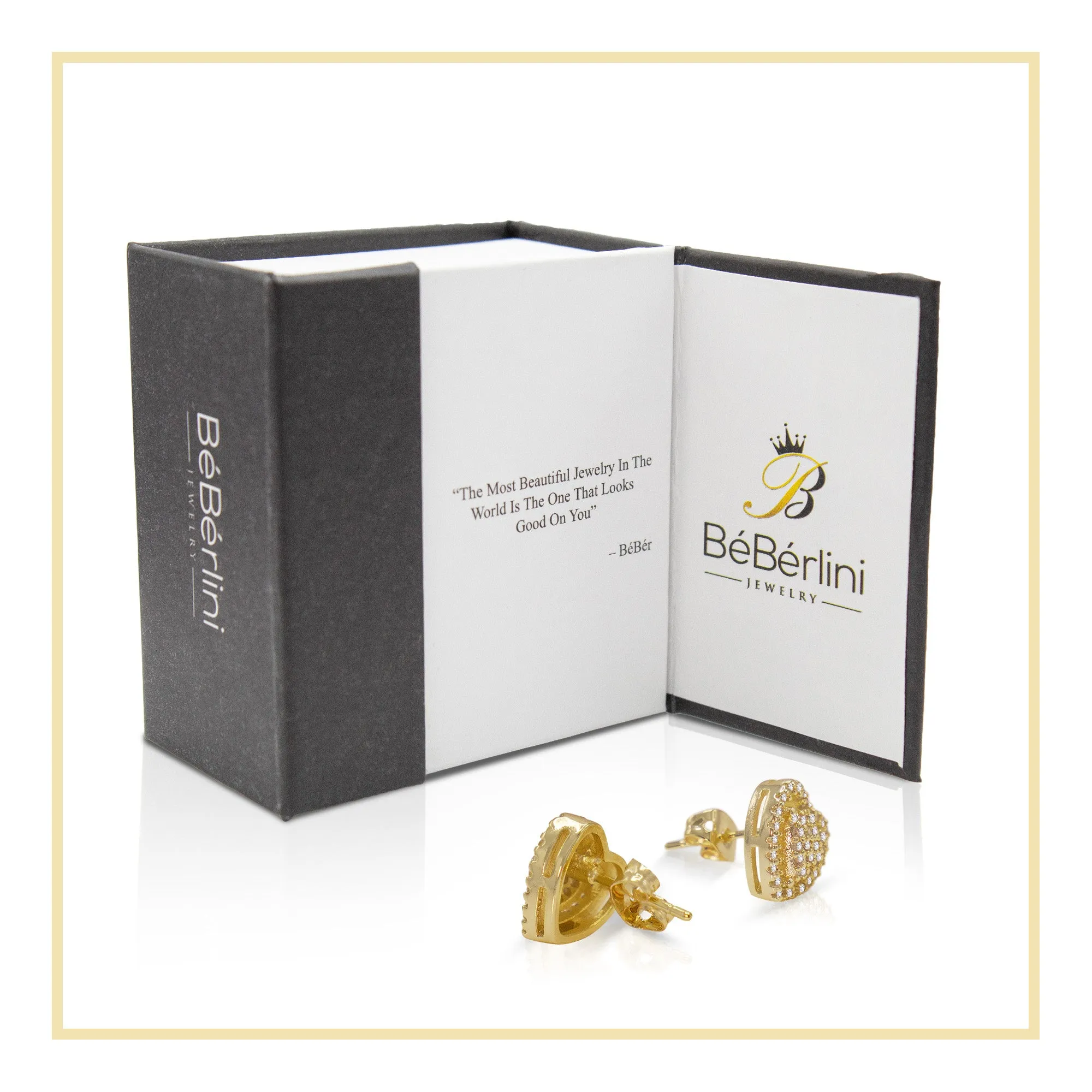 Heart 2 Cubic Zirconia Earrings 14K Gold Filled Silver Hip Hop Studs Jewelry Women