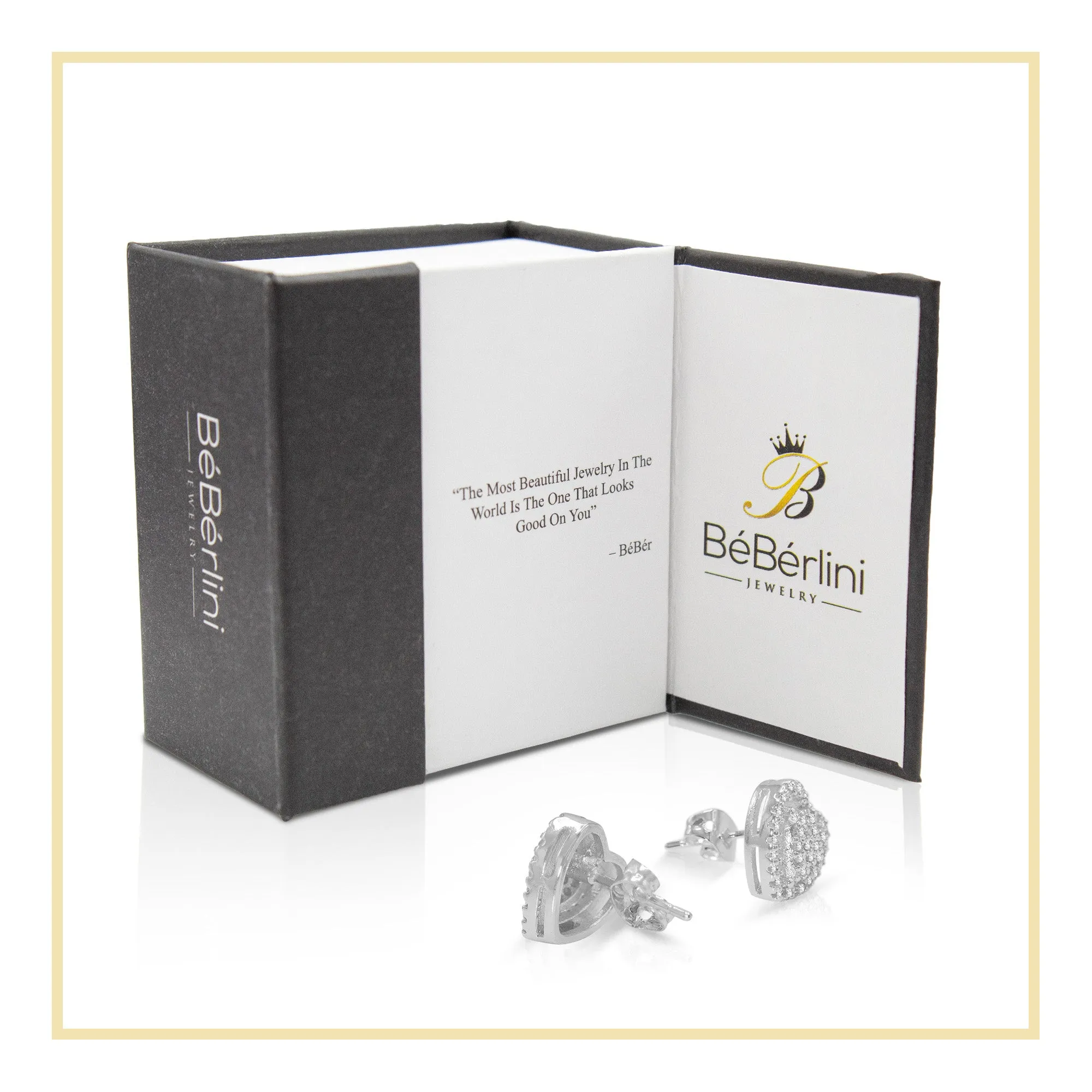 Heart 2 Cubic Zirconia Earrings 14K Gold Filled Silver Hip Hop Studs Jewelry Women