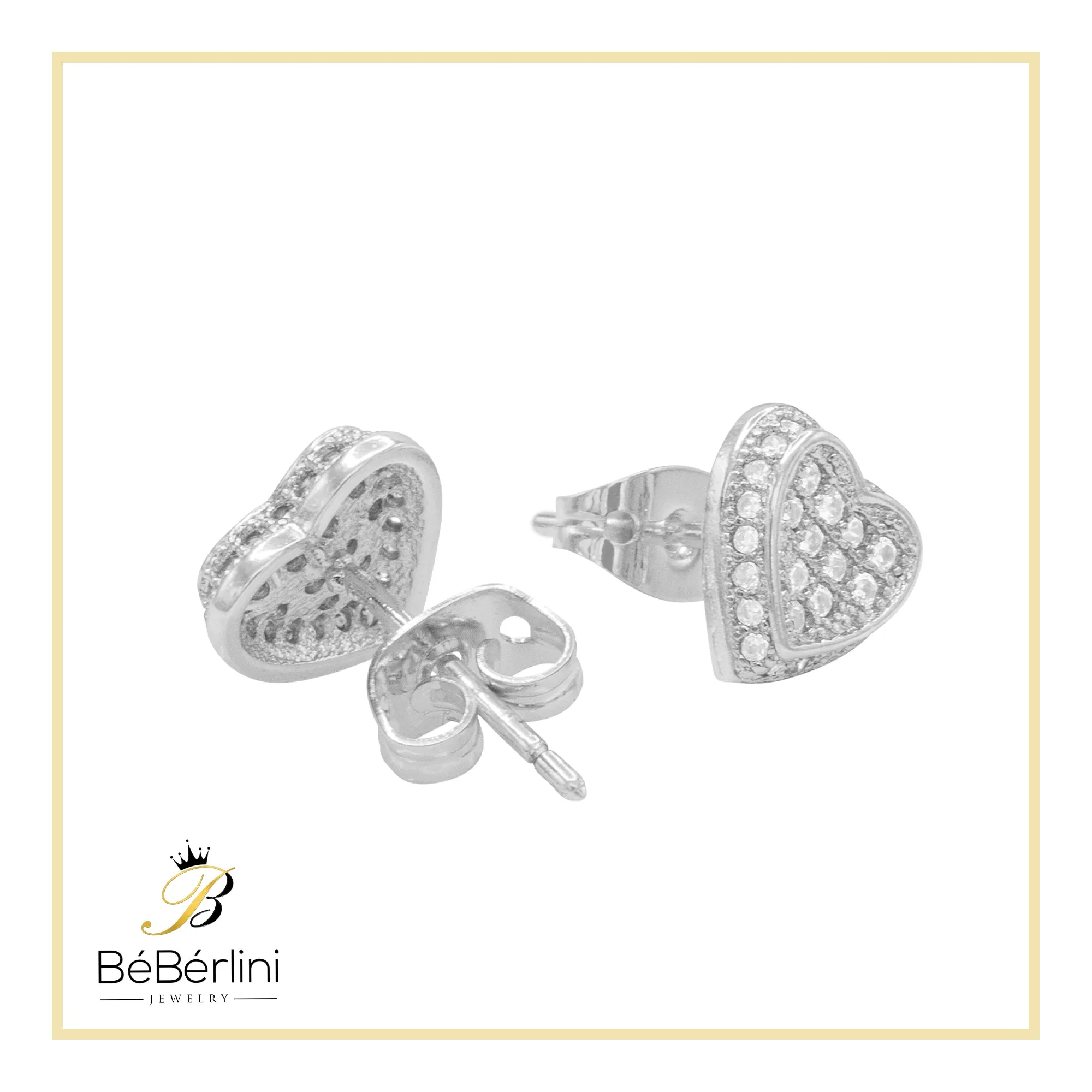 Heart 6 Cubic Zirconia Earrings 14K Gold Filled Silver Hip Hop Studs Jewelry Women