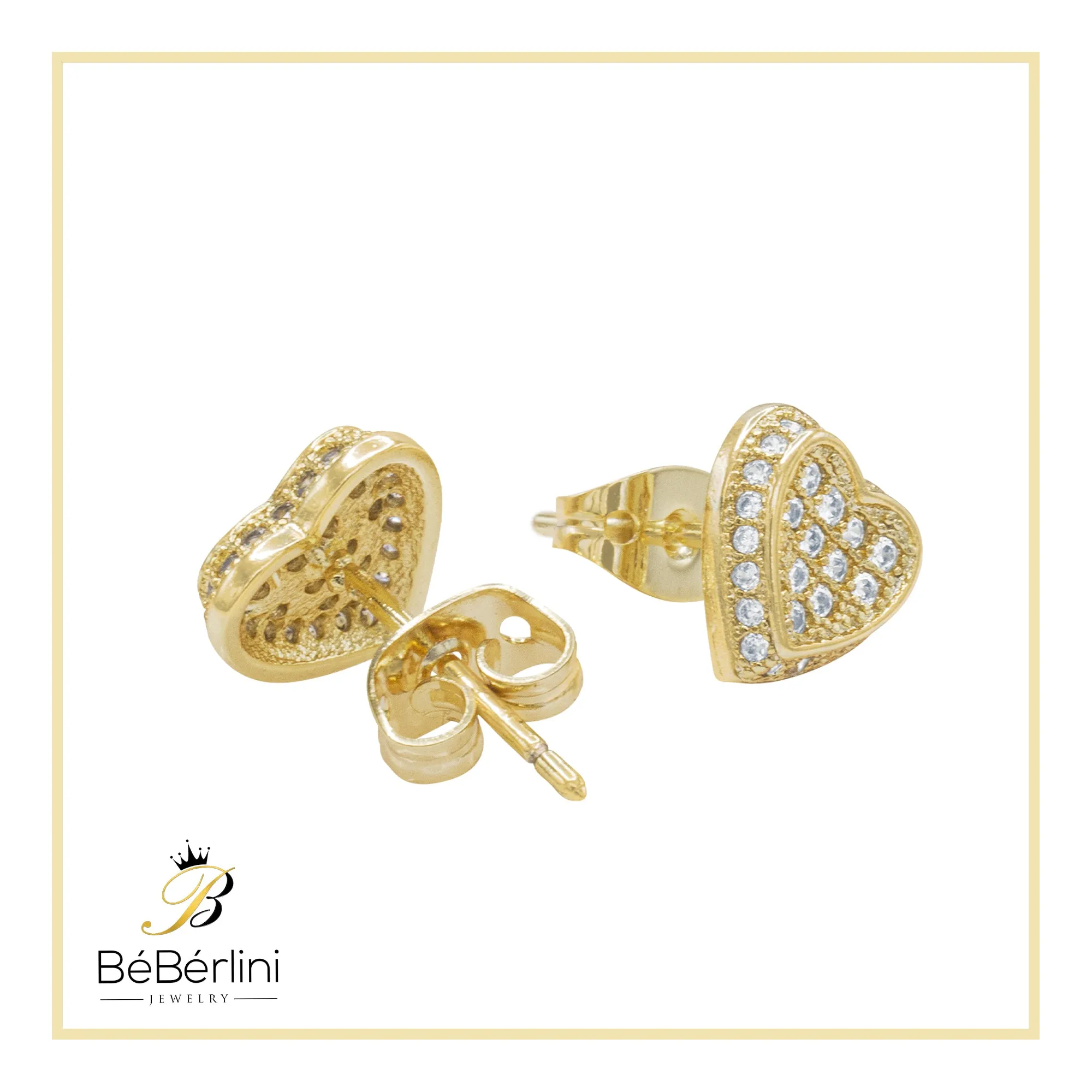 Heart 6 Cubic Zirconia Earrings 14K Gold Filled Silver Hip Hop Studs Jewelry Women