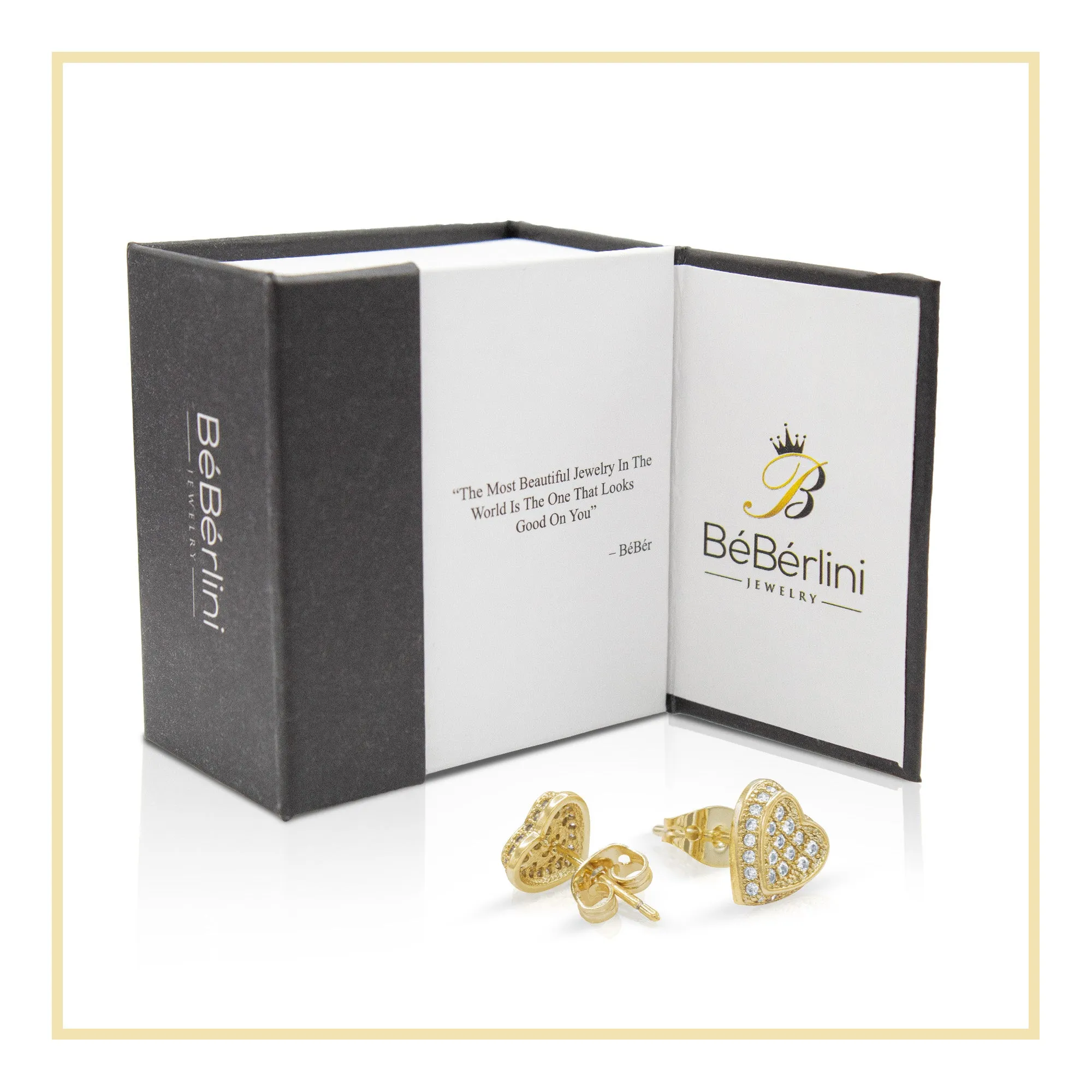 Heart 6 Cubic Zirconia Earrings 14K Gold Filled Silver Hip Hop Studs Jewelry Women