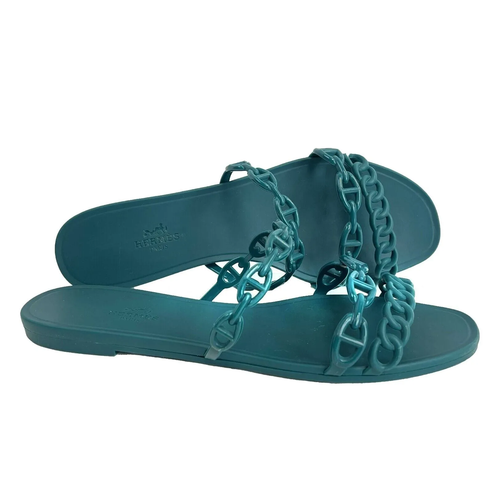 Hermes - D'ancre Chaine Rivage Sandals - Teal - Size 40 US 10