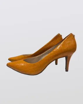 Honey Tan Croc Embossed Leather Pump