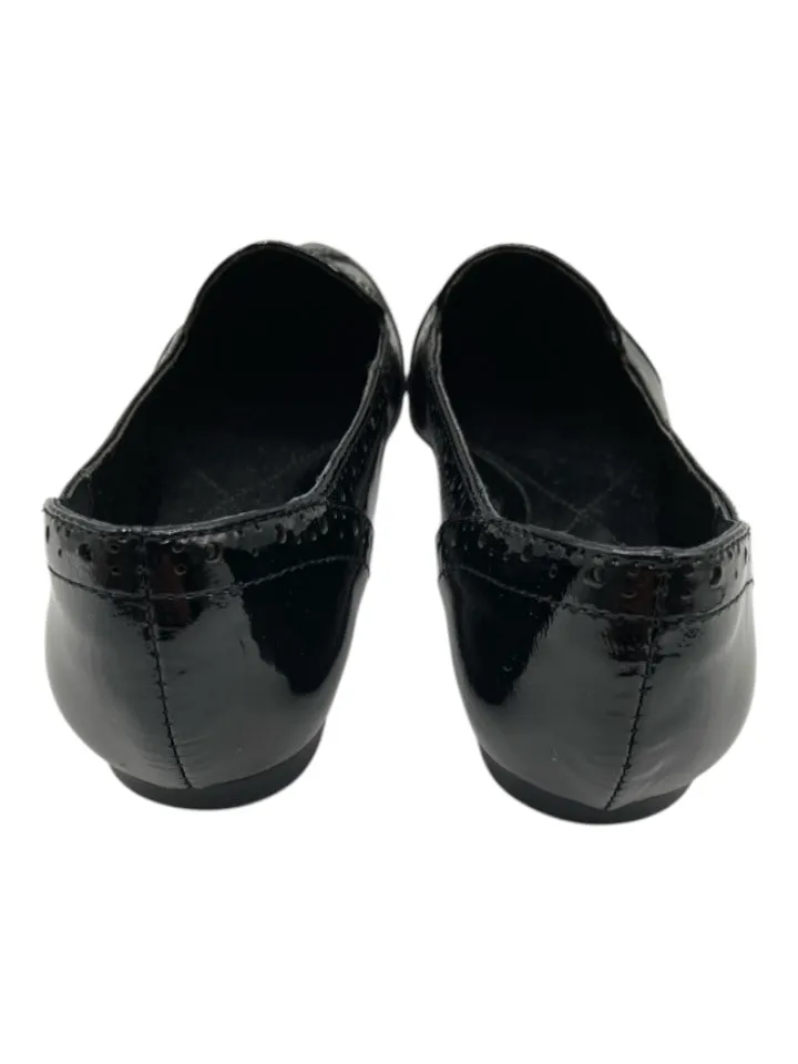 Isola Shoe Size 6 Black Patent Leather Pointed Toe Perforated Flats