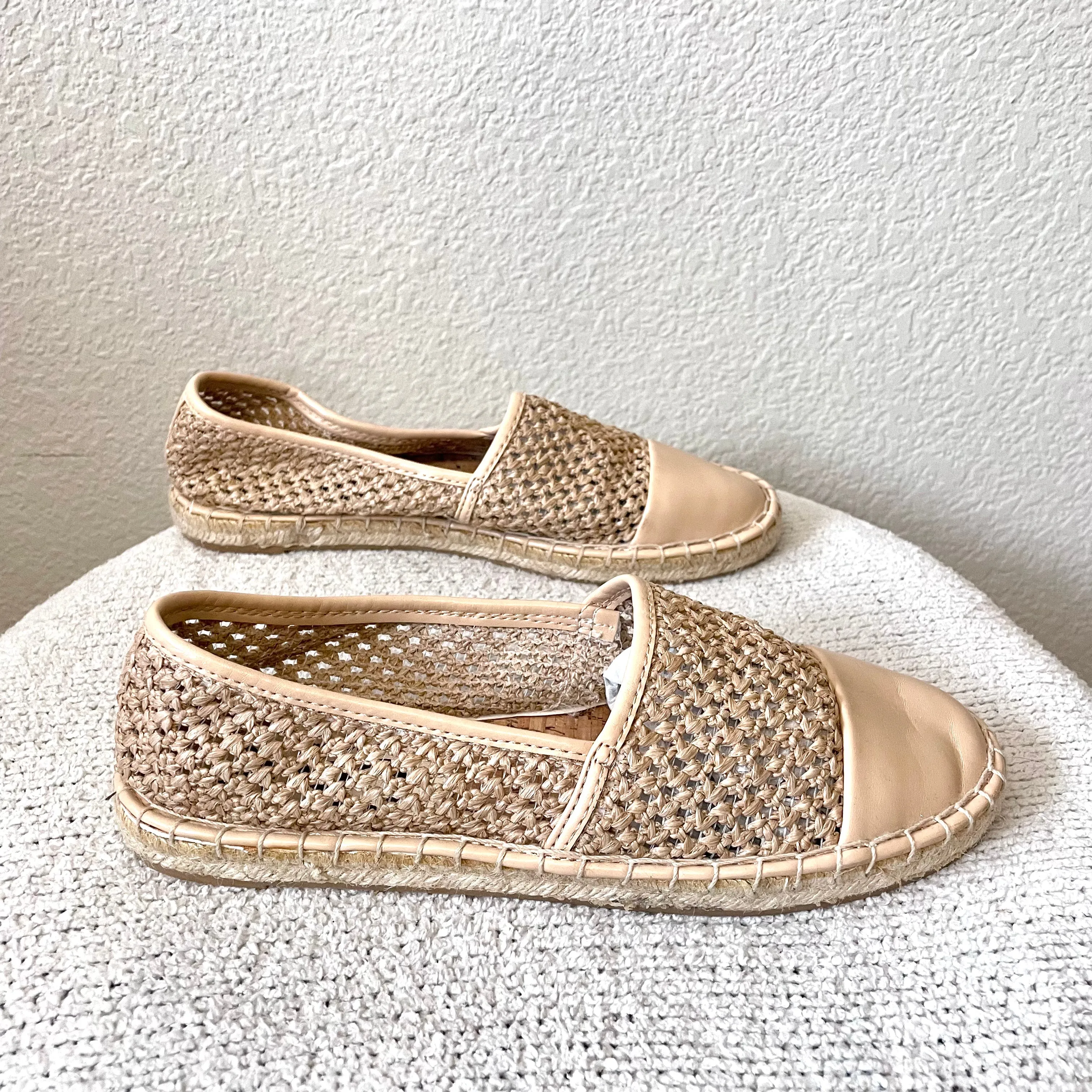 Open Knit Leather Espadrille Flats
