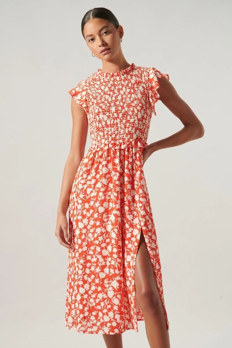 Palmas Cherry Smocked Midi Dress