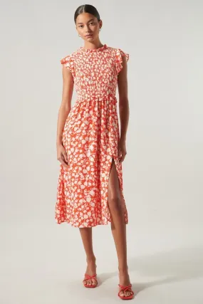 Palmas Cherry Smocked Midi Dress
