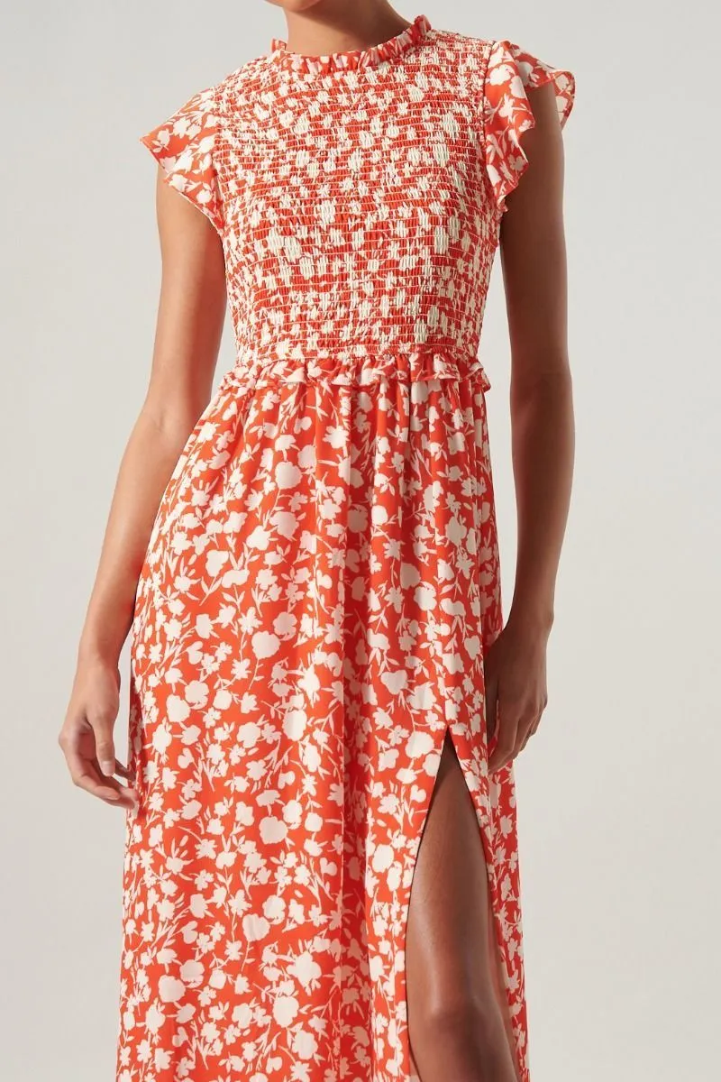 Palmas Cherry Smocked Midi Dress