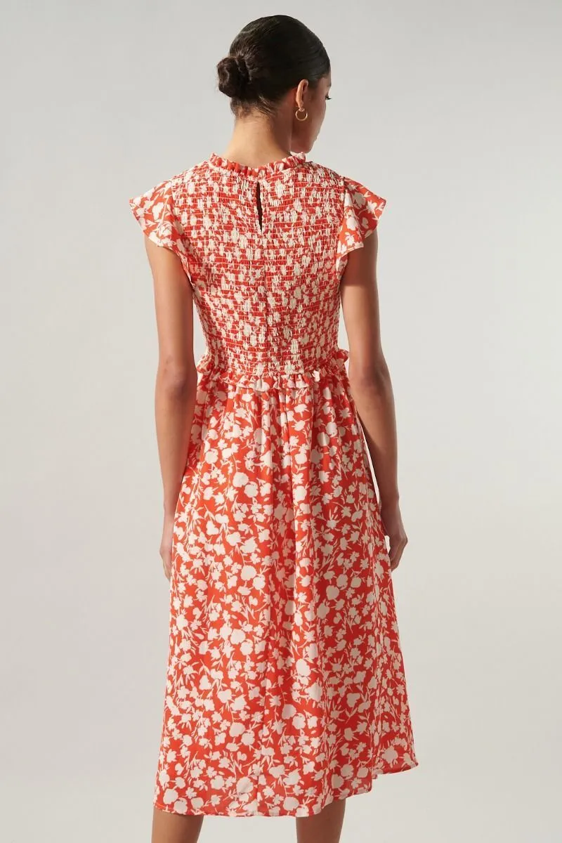 Palmas Cherry Smocked Midi Dress