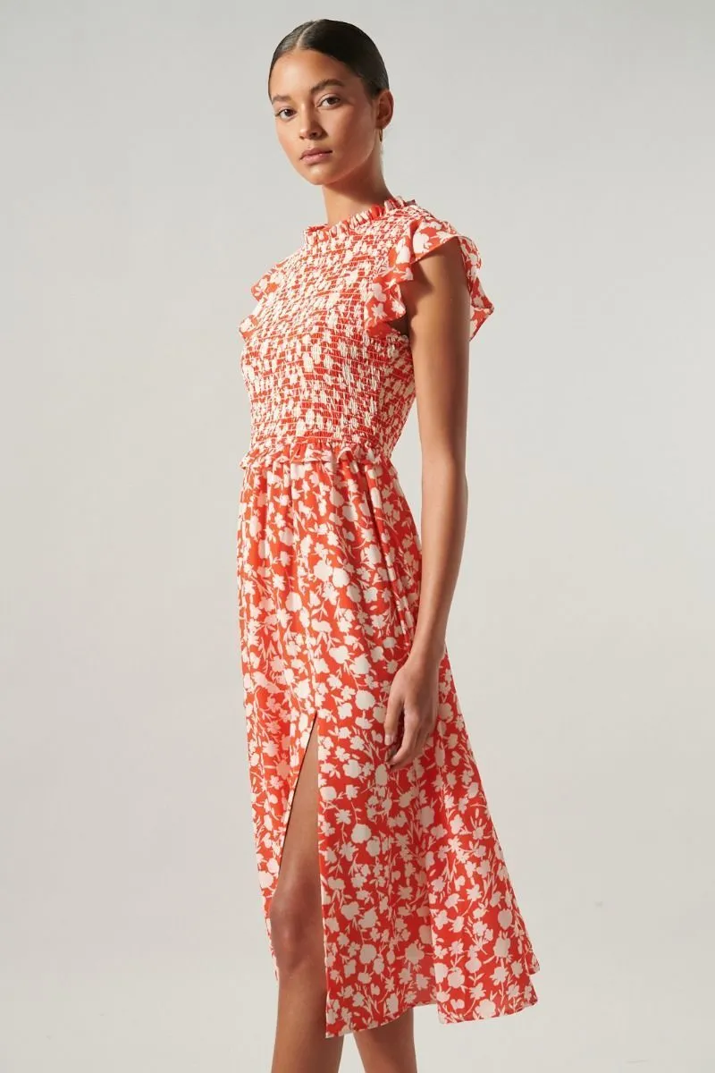 Palmas Cherry Smocked Midi Dress