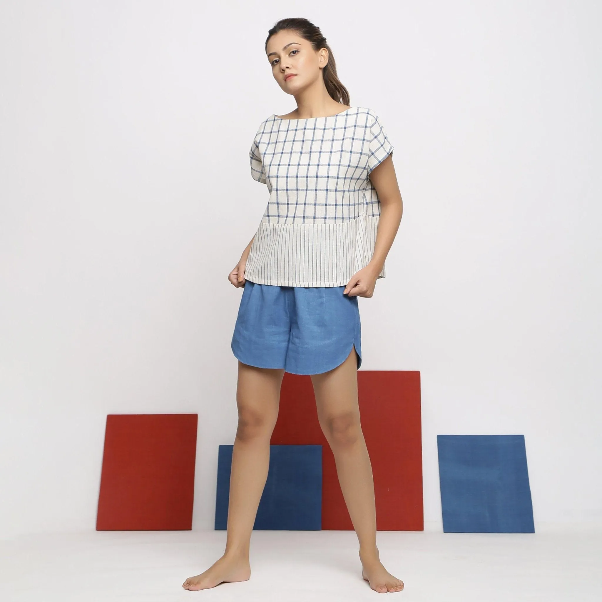 Powder Blue Handspun 100% Cotton Mid-Rise Shorts