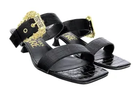 Versace Jeans Couture Black Kitten Heel Strappy Baroque Buckle Mules-10